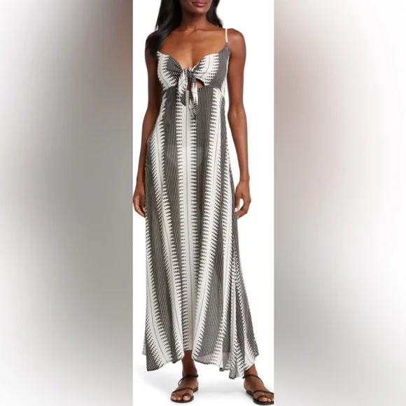 Elan Cutout Tie Front Maxi Cover-Up Sundress In Black/white Kenya Size
Medium - Picture 1 of 7